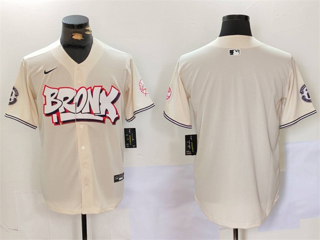 Men's New York Yankees Blank Cream Bronx Graffiti V2 Vapor Limited Stitched Baseball Jersey